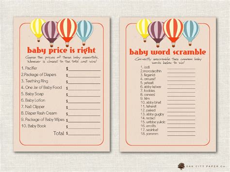 Hot Air Balloon Shower Games Balloon Baby Shower Games Hot Etsy