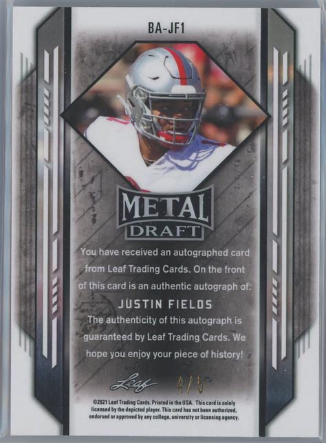 2021 Leaf Metal Draft Marbles Red Ba Jf1 Justin Fields Bears Rc Auto 4