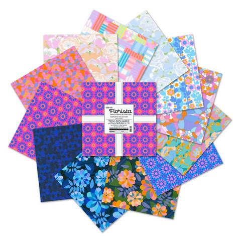 Florista Ten Square Layer Cake TEN 1144 42 Pink Blue Floral Quilt