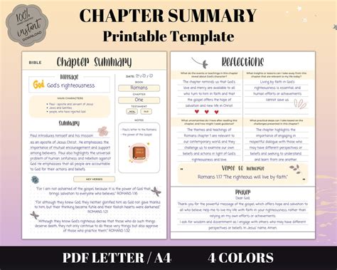 Bible Chapter Summary Printable Template, Bible Chapter Study Journal ...