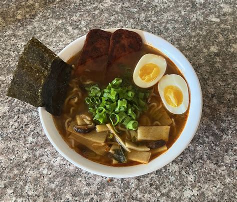 Jin Ramen With Nori Bamboo Shoots Spam Shiitake Mushrooms Scallions And A Hard Boiled Egg