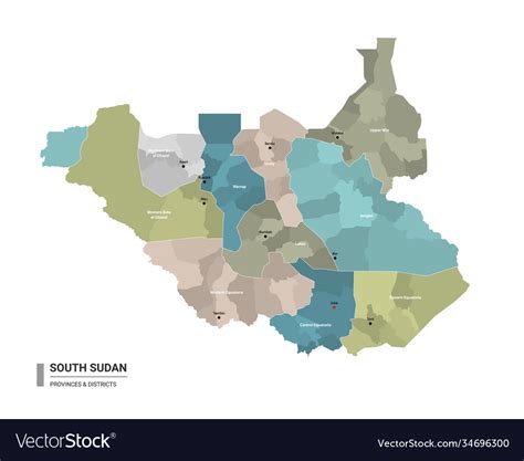 South Sudan Higt Detailed Map With Subdivisions Vector Image