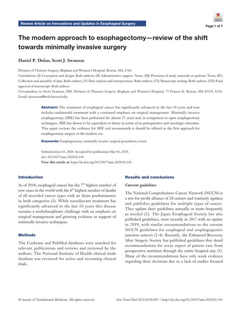 PDF The Modern Approach To Esophagectomyreview Of The Shift Towards