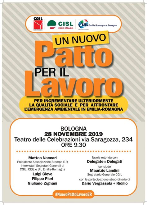 Un nuovo Patto per il Lavoro Cgil Cisl Uil a Bologna giovedì 28