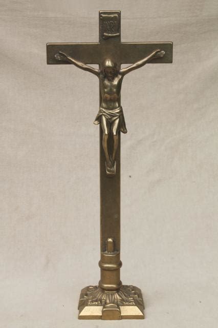 Heavy Solid Brass Vintage Standing Crucifix Cross