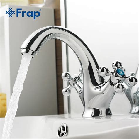 Frap Set New Chromed Brass Double Handle Restroom Bathroom Wash Basin Faucet Hot And Cold Bath