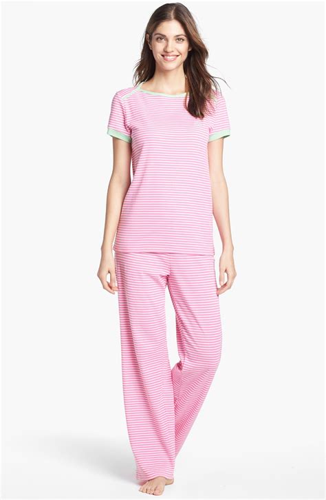 Lauren By Ralph Lauren Stripe Knit Pajamas In Pink Pink Flamingo White Stripe Lyst