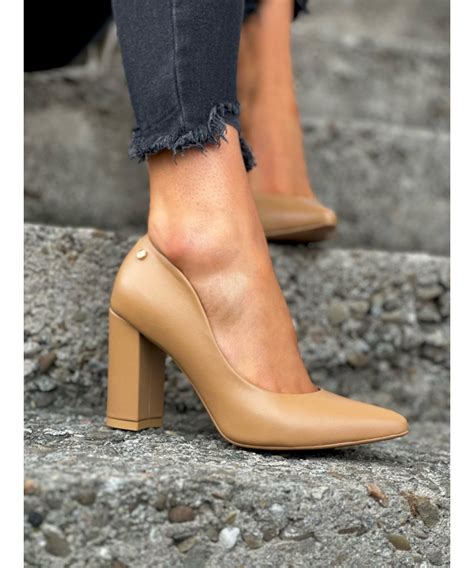 Wygodne czółenka na stabilnym słupku RUSIN MARIAM NUDE skóra naturalna