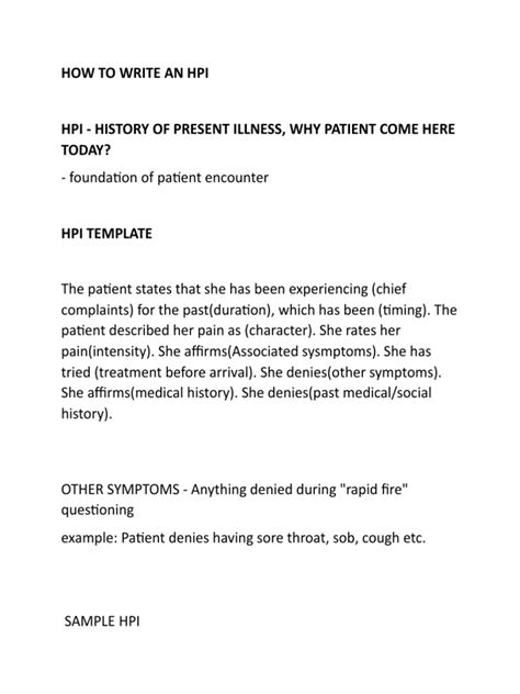 How To Write An Hpi | PDF | Pain | Thorax