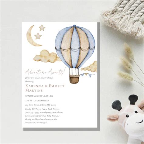 Hot Air Balloon White Adventure Awaits Baby Shower Invitation Zazzle