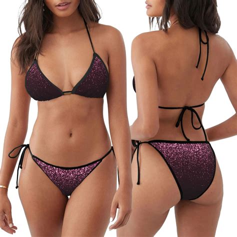 Japuie Pink Glitter Sparkles A Print Women S Two Piece Bikini Swimsuit