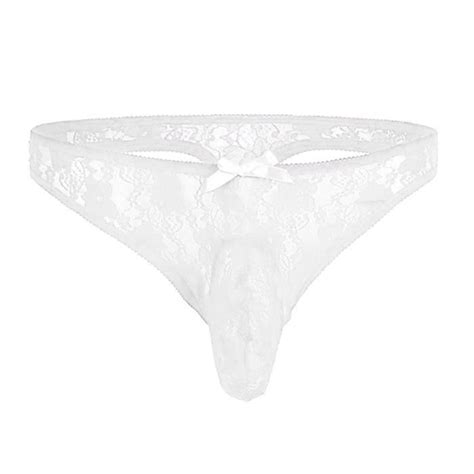 Lingerie Homme Dentelle Florale Semi Transparent Bikini Slip T Back