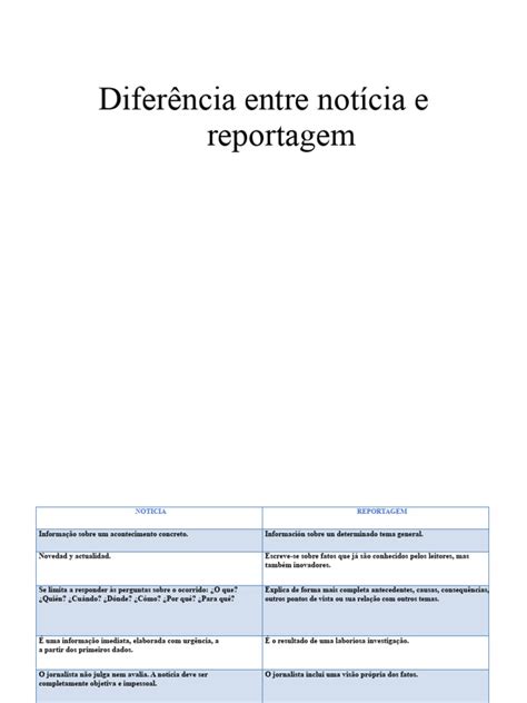 Qual A Diferença Entre Notícia E Reportagem - Diferença entre Notícia e Reportagem | PDF