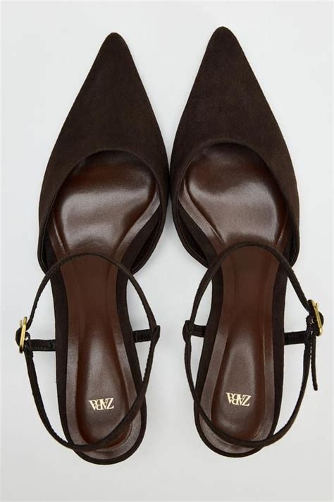 Suede Kitten Heel Slingbacks Brown Zara United States Kitten