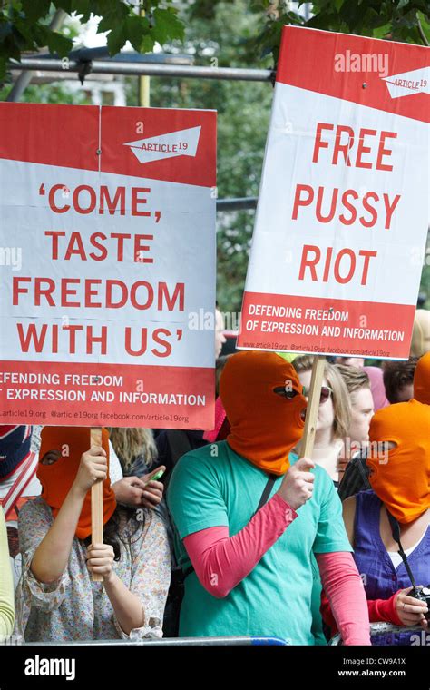 Supporters Of Pussy Riot The Russian Female Punk Band Protest Outside The Russian Embassy In