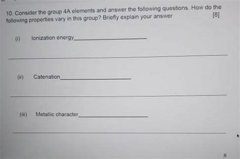 Solved 10. Consider the group 4A elements and answer the | Chegg.com