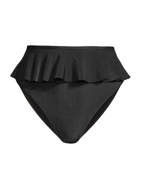 Beach Riot Daisy Ribbed Bikini Bottom Black Editorialist