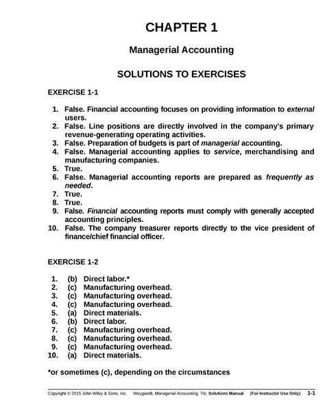 chapter 1: solution problems and exercises - CHAPTER 1 Managerial