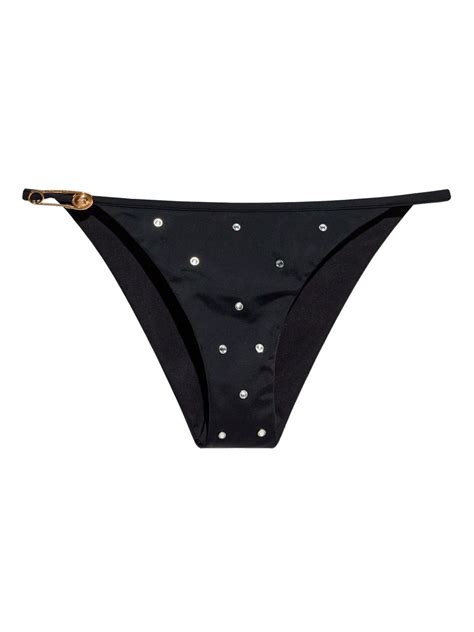 Versace Crystal Embellished Bikini Bottom In Black ModeSens