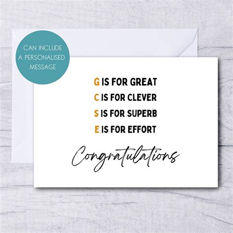 Gcse Card With Meanings Great Clever Super Effort Etsy Uk Exam Cards Congratulations Card