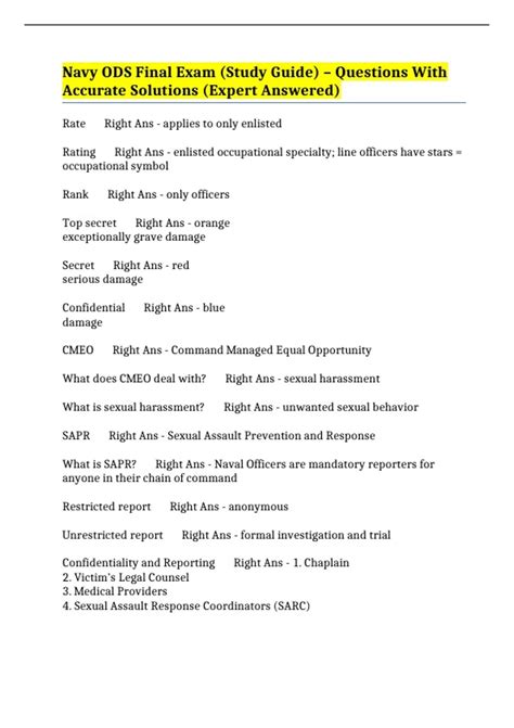 Navy ODS Final Exam (Study Guide) – Questions With Accurate Solutions