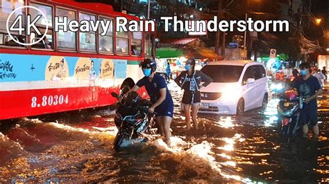 K Thailand Walking In The Thunderstorm With Heavy Rain In Bangkok