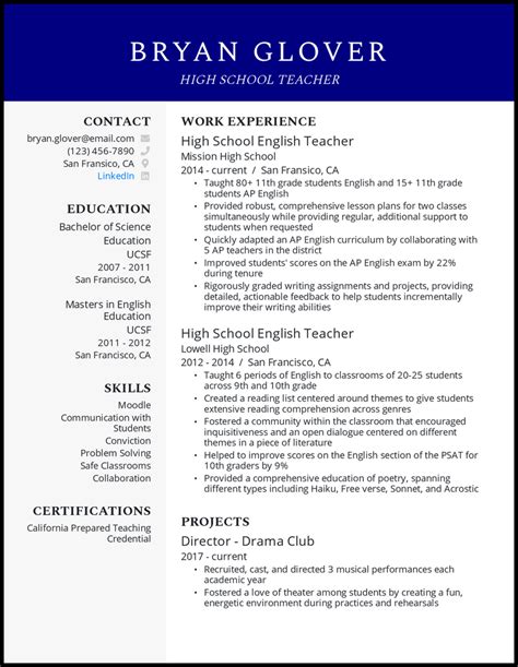 Free Teacher Resume Examples 2024 Timmy Giuditta