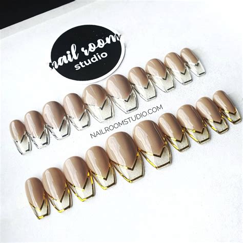 Nude Frame French Exclusive Press On Nails Silver Gold Etsy