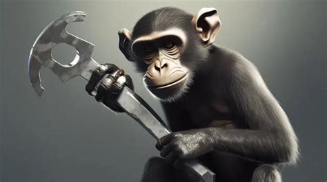 Monkey Holds A Hammer With His Arm Bent Downwards Background Pictures