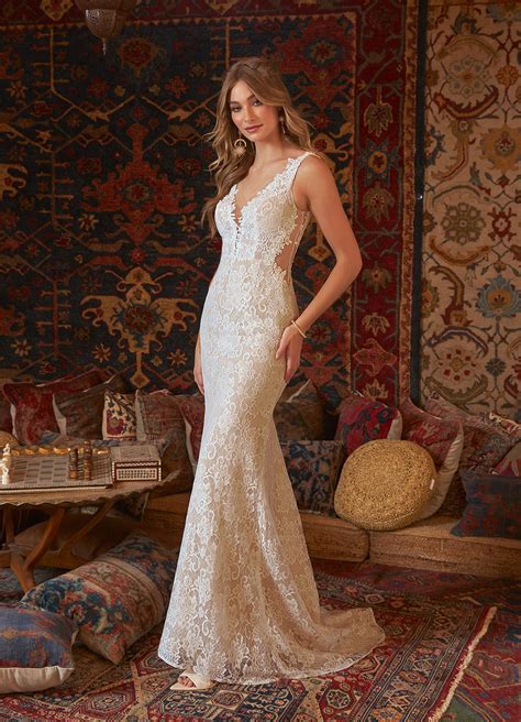 Diamond White Nude Azazie Gracen Diamond White Nude Mermaid V Neck Lace Tulle Dress Azazie