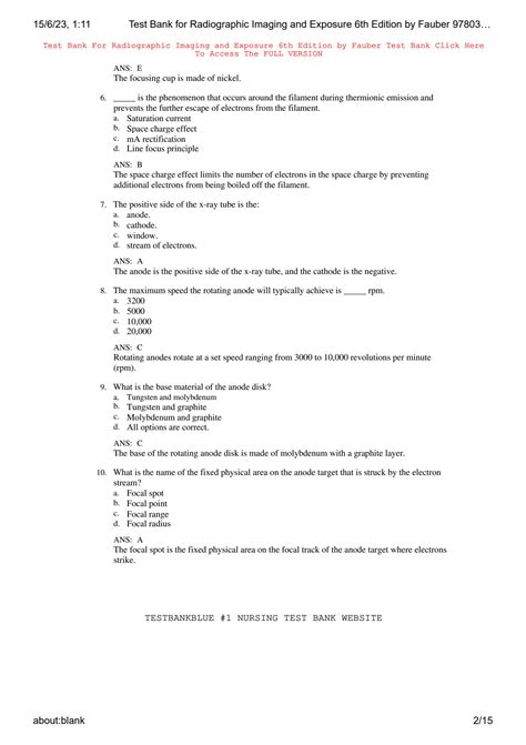 Solution Test Bank For Radiographic Imaging And Exposure Th Edition