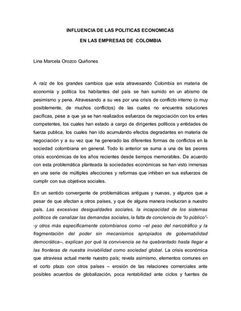 Influencia De Las Politicas Economicas En Las Empresas De Colombia Pdf