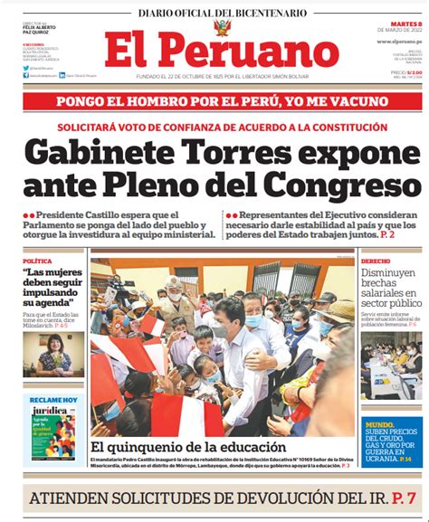 Diario El Peruano on Twitter Buenos días Esta es la portada