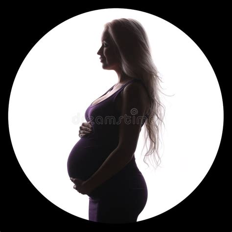 Blonde Enceinte Tenant Son Ventre Fin Vers Le Haut Fond Blanc Photo Stock Image Du Joyeux