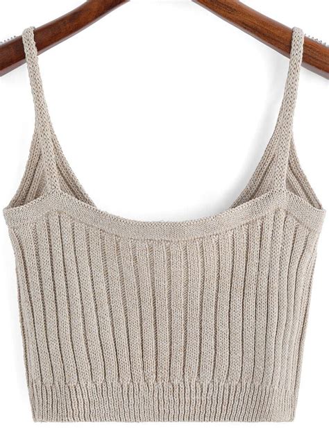 Khaki Spaghetti Strap Knit Cami Top Shein Sheinside