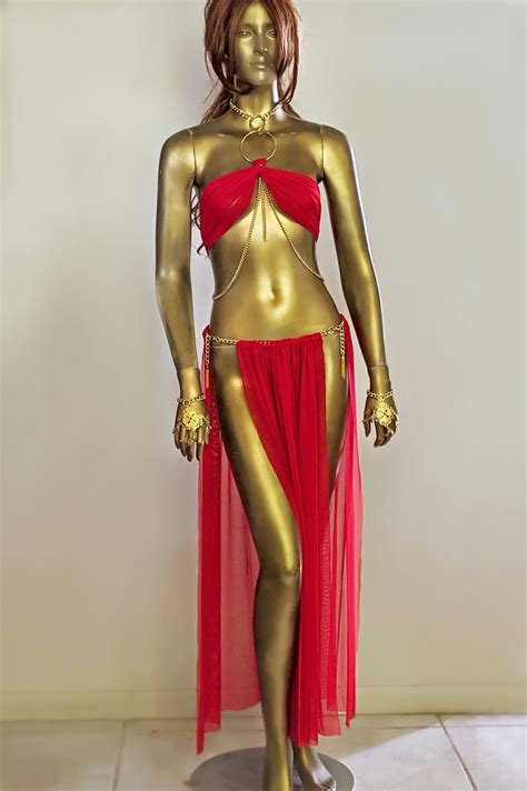 Fantasy Kajira Harem Girl Costume Sexy Goddess Succubus Devil Chain Bra