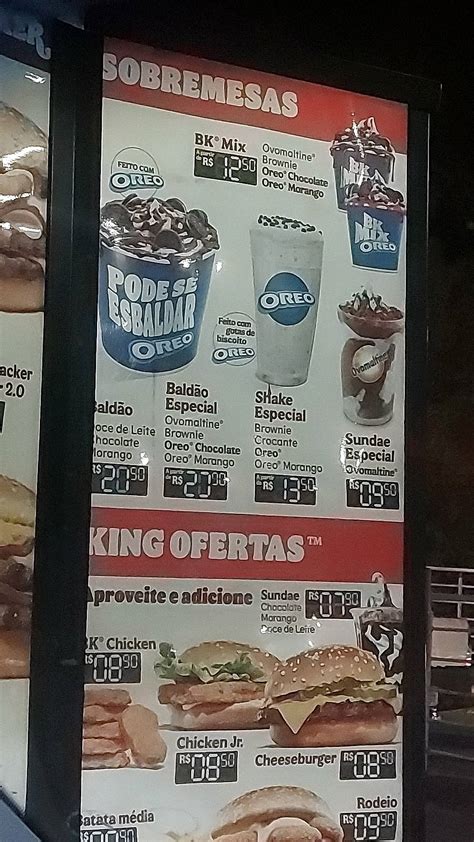 Menu Em Burger King Drive Thru Restaurante Presidente Prudente Av