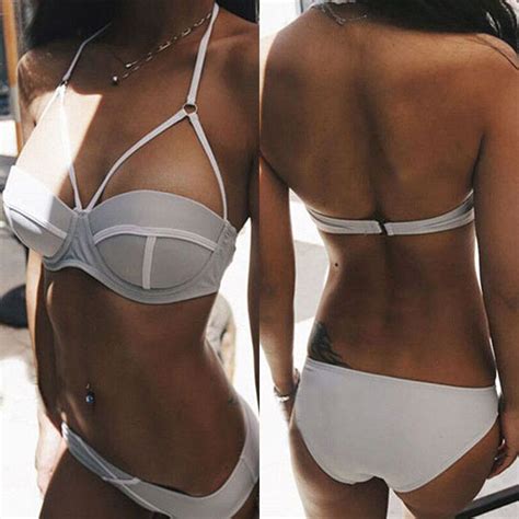 Sexy Hollow Out Push Up Halter Bikini Set
