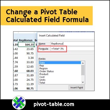 Change A Pivot Table Calculated Field Formula Excel Pivot Tables