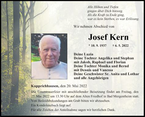 Traueranzeigen Von Josef Kern Trauerportal Ihrer Tageszeitung