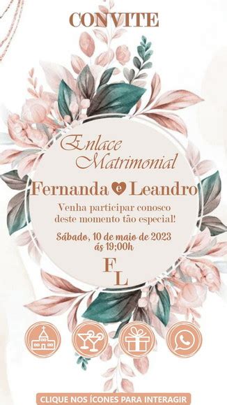 Convite Digital Interativo Casamento Floral Rosa Nude Elo