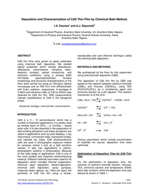 PDF Deposition And Characterization Of CdS Thin Film By Chemical Bath