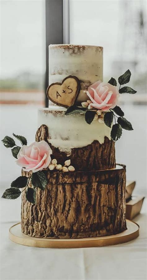 Woodland Inspired Wedding Cake Ideas Wood Effect Semi Naked Cake