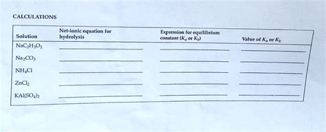 Solved Calculations Net Ionic Equation For Hydrolysis