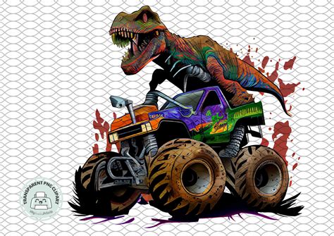 monster truck and dinosaur