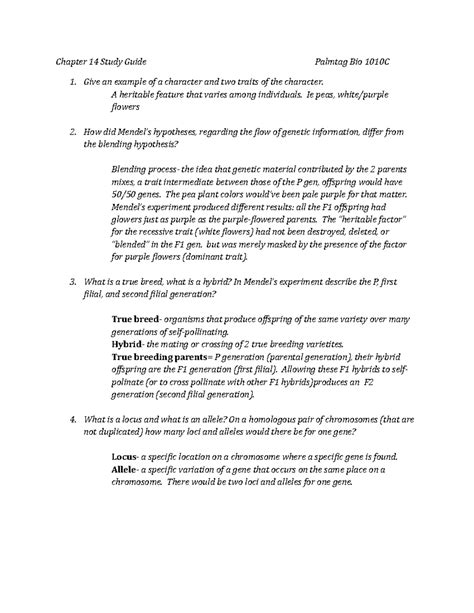 Chapter 14 study guide - Chapter 14 Study Guide Palmtag Bio 1010C 1
