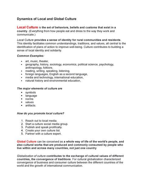 Dynamics of Local and Global Culture - (Everything from how people eat