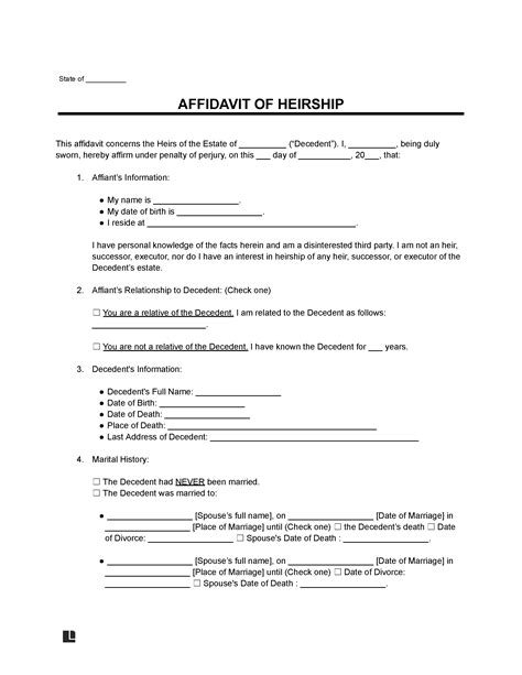 Free Affidavit Of Heirship Form PDF Word