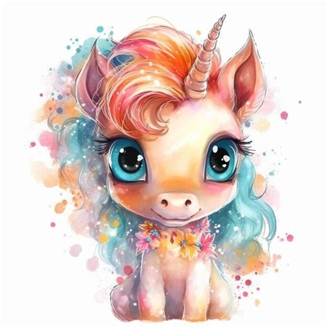 Ilustraci N Acuarela De Un Unicornio Con Una Melena De Arco Iris