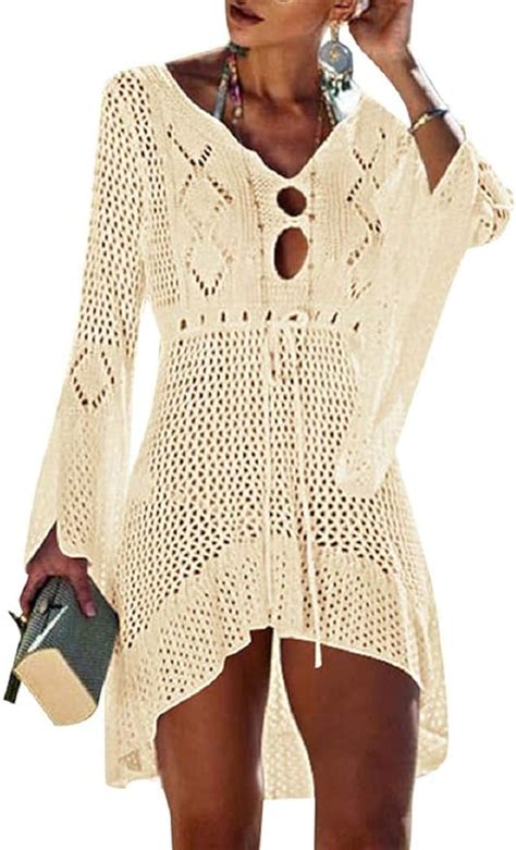 Tuopuda Damen Strandkleid Gestrickte Crochet Bikini Cover Up Sommer